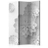 artgeist Acoustic Room Divider 3D Effect 53x68 in - Double-Sided Folding Screen Print on Non-Woven Canvas Acoustic Foam 3 Panel Home Office Design White Flowers Sculpture b-B-0076-z-b view 1
