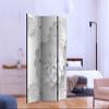 artgeist Acoustic Room Divider 3D Effect 53x68 in - Double-Sided Folding Screen Print on Non-Woven Canvas Acoustic Foam 3 Panel Home Office Design White Flowers Sculpture b-B-0076-z-b view 3