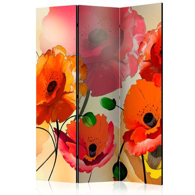 artgeist Acoustic Room Divider Poppy Flowers 53x68 in - Double-Sided Folding Screen Print on Non-Woven Canvas Acoustic Foam 3 Panel Home Office Design Flowers Meadow Nature Botanica b-C-0442-z-b