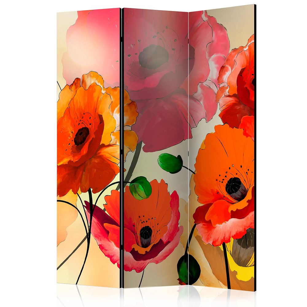 artgeist Acoustic Room Divider Poppy Flowers 53x68 in - Double-Sided Folding Screen Print on Non-Woven Canvas Acoustic Foam 3 Panel Home Office Design Flowers Meadow Nature Botanica b-C-0442-z-b