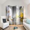 artgeist Acoustic Room Divider Flowers Orchids 90x68 in - Double-Sided Folding Screen Print on Non-Woven Canvas Acoustic Foam 5 Panel Home Office White Yellow Grey a-C-0070-z-c view 3