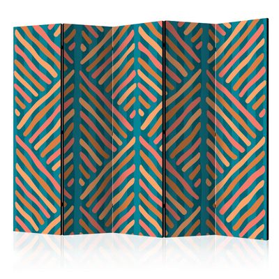 artgeist Acoustic Room Divider 3D Effect 90x68 in - Double-Sided Folding Screen Print on Non-Woven Canvas Acoustic Foam 5 Panel Home Office Design Geometrical Optical f-A-0755-z-c