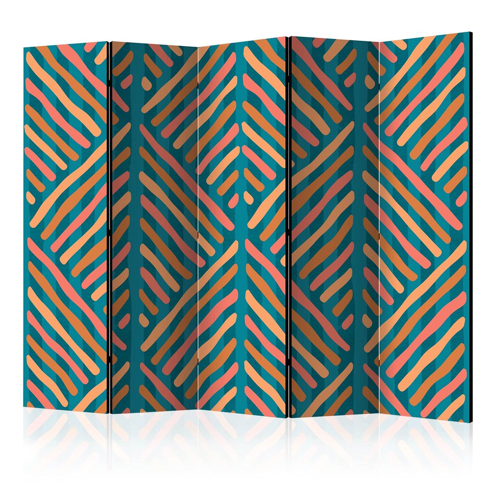artgeist Acoustic Room Divider 3D Effect 90x68 in - Double-Sided Folding Screen Print on Non-Woven Canvas Acoustic Foam 5 Panel Home Office Design Geometrical Optical f-A-0755-z-c