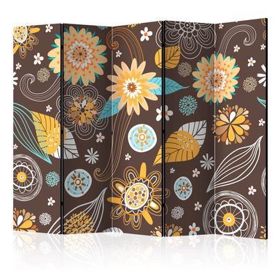 artgeist Acoustic Room Divider Abstract Flowers 90x68 in - Double-Sided Folding Screen Print on Non-Woven Canvas Acoustic Foam 5 Panel Home Office Design Botanica Plants f-C-0403-z-c