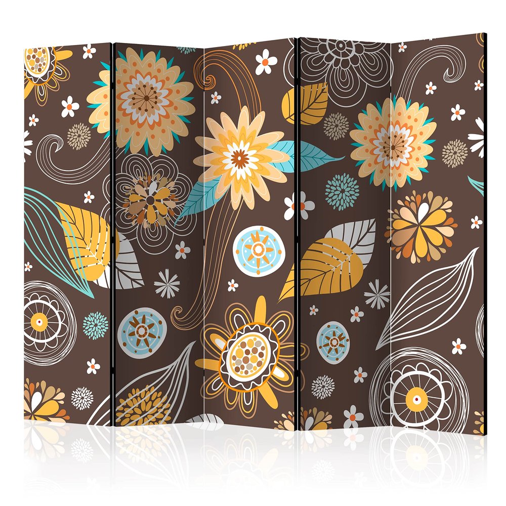 artgeist Acoustic Room Divider Abstract Flowers 90x68 in - Double-Sided Folding Screen Print on Non-Woven Canvas Acoustic Foam 5 Panel Home Office Design Botanica Plants f-C-0403-z-c