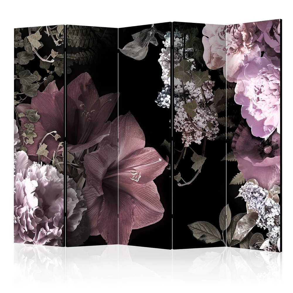 artgeist Acoustic Room Divider Flowers 90" Wx68 H Double-Sided Folding Screen Print on Non-Woven Canvas Acoustic Foam 5 Panel Home Office Design Nature Black Tropical Azalea b-A-0519-z-c