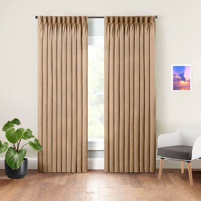Triple Pinch Pleat Thermal Insulation Blackout Curtains & Window Panel with Ring Added Hook (Taupe, 84 Inch Wide by 84 Inch Long- 1 Panel)