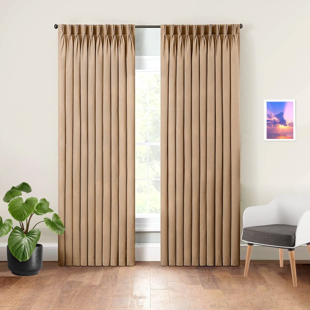 Triple Pinch Pleat Thermal Insulation Blackout Curtains & Window Panel with Ring Added Hook (Taupe, 84 Inch Wide by 84 Inch Long- 1 Panel)
