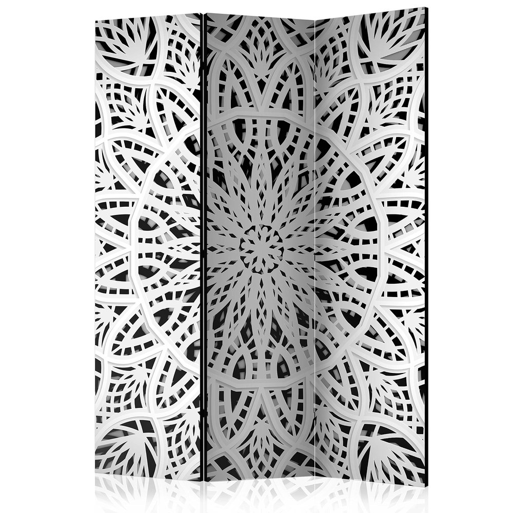 artgeist Acoustic Room Divider 53x68 in - Double-Sided Folding Screen Print on Non-Woven Canvas Acoustic Foam 3 Panel Home Office Ornament Mandala Black White f-A-0581-z-b
