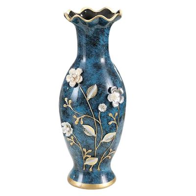 Elegant Large Flower Vases Table Centerpiece for Kitchen Dining Living Room Home Decor, European RetroTall Big Resin Flowers Chinese Vases for Bedroom Decorations, Holiday Christmas Blue 16.9 5.1in