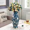 Elegant Large Flower Vases Table Centerpiece for Kitchen Dining Living Room Home Decor, European RetroTall Big Resin Flowers Chinese Vases for Bedroom Decorations, Holiday Christmas Blue 16.9 5.1in view 2