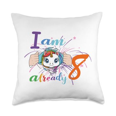 8th Birthday Cute Unicorn Party Bday Celebration Throw Pillow