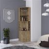 FM FURNITURE The Seattle Corner Bar Cabinet with 3 Open Shelves, Glass Rack, 8 Bottle Cubbies, and Double Doors, Macadamia view 2