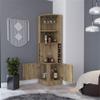 FM FURNITURE The Seattle Corner Bar Cabinet with 3 Open Shelves, Glass Rack, 8 Bottle Cubbies, and Double Doors, Macadamia view 4