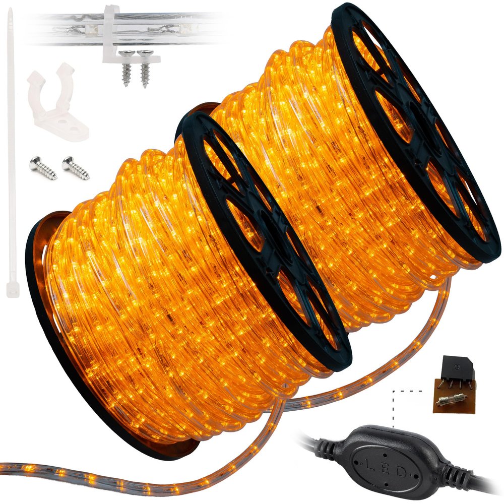 WYZworks 3312LEDs, 300ft LED Outside Rope Lights, Waterproof Permanent Outdoor ETL Certified Connectable Clear Tube, Christmas Palm Tree Holiday Decorative Landscape Patio Accent Lighting - Orange