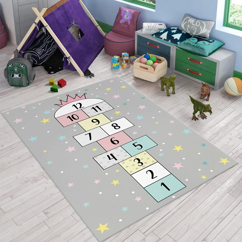 Kids Room Rug, Hopscotch Play Rug, Nursey Rug C660 (63x90)=160x230cm