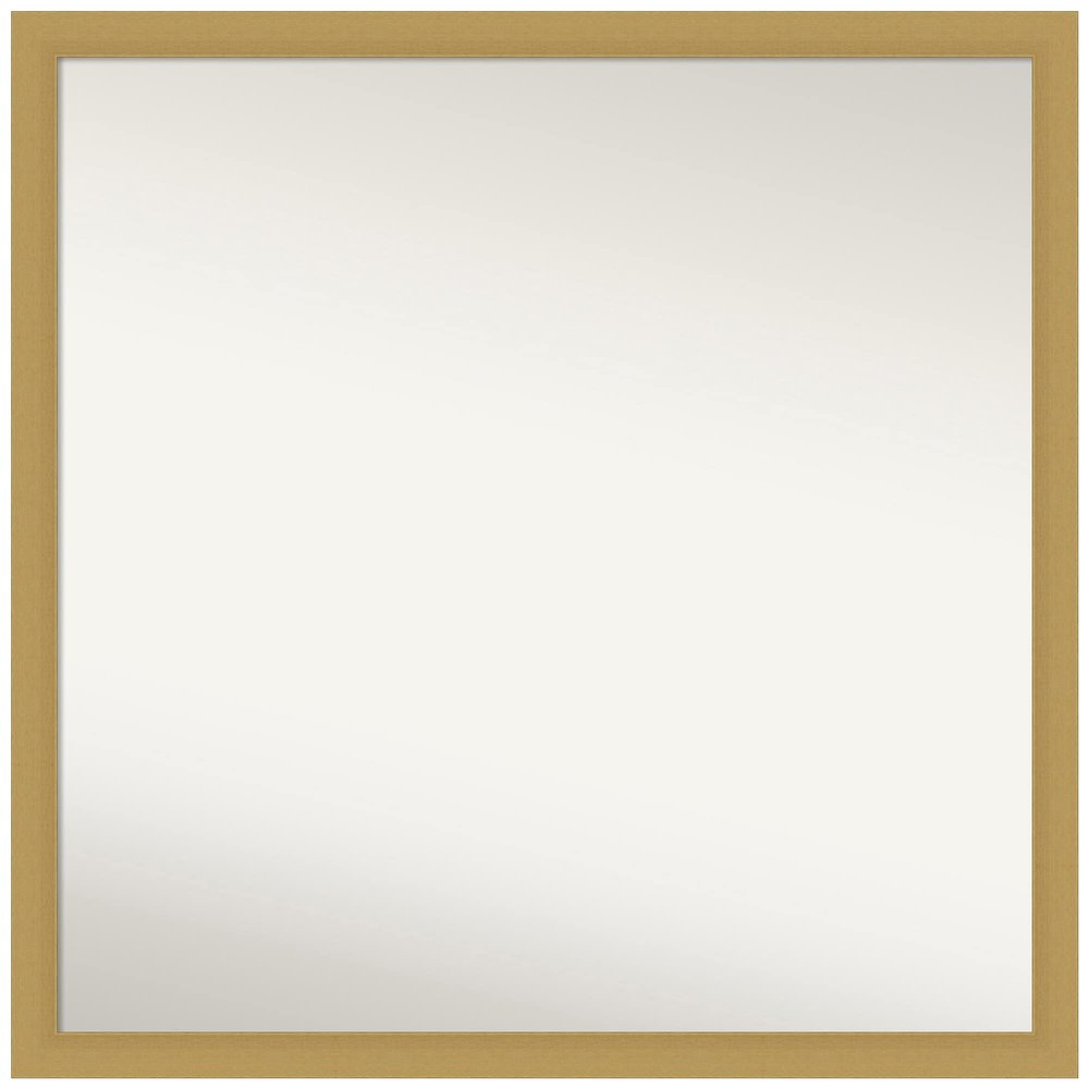 Amanti Art Gold Bathroom Mirror for Over Sink, 28x28 Grace Brushed Gold Narrow Square Vanity Mirror, Large Casual Frame, Hangs Horizonally and Vertically, Bathroom Wall Decor, Non-Beveled Edge