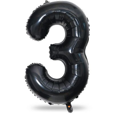 40" Black Number 3 Balloon for Birthday Party Decorations, Large Self Inflating Helium Foil Number Balloons Set 0-9 for Women Men 30th Birthday Graduation 3rd Anniversary Party Decorations Supplies