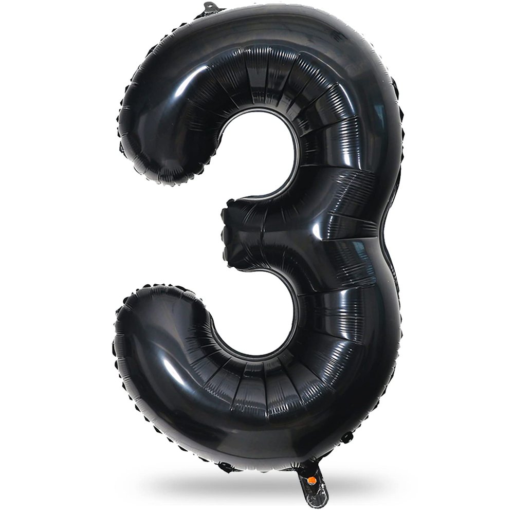 40" Black Number 3 Balloon for Birthday Party Decorations, Large Self Inflating Helium Foil Number Balloons Set 0-9 for Women Men 30th Birthday Graduation 3rd Anniversary Party Decorations Supplies
