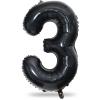 40" Black Number 3 Balloon for Birthday Party Decorations, Large Self Inflating Helium Foil Number Balloons Set 0-9 for Women Men 30th Birthday Graduation 3rd Anniversary Party Decorations Supplies view 1