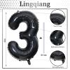 40" Black Number 3 Balloon for Birthday Party Decorations, Large Self Inflating Helium Foil Number Balloons Set 0-9 for Women Men 30th Birthday Graduation 3rd Anniversary Party Decorations Supplies view 2