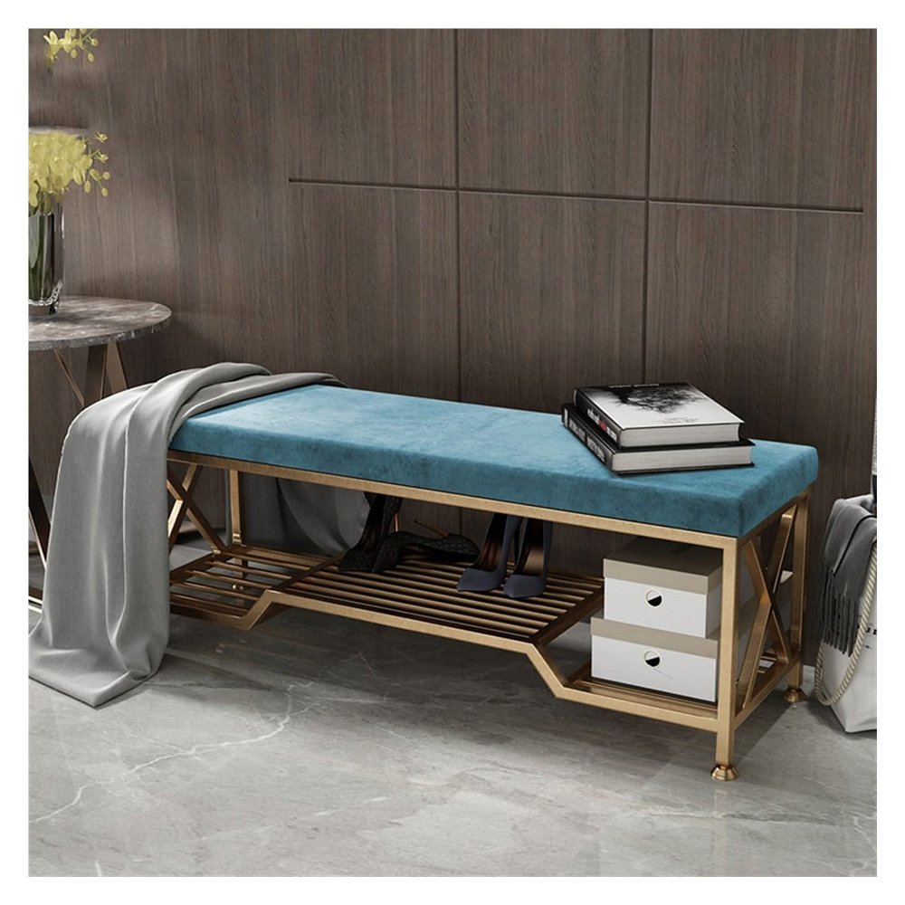 moisture Shoe Bench Entryway with Storage Shoe Stool Entrance 2 Tier Shoe Rack Storage Bench with Upholstered Seat Metal Frame for Living Room Bedroom Corridor Shoe Rack Bench