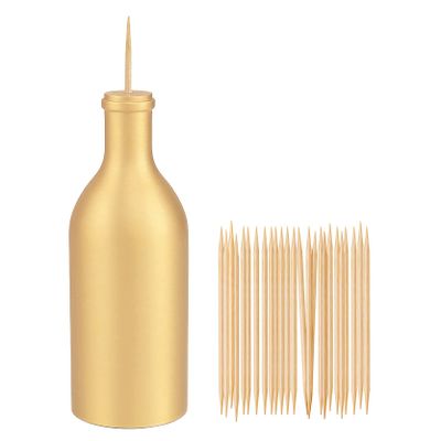 UPTALY 1 pcs 100% Brass Toothpick Holder (Bottle Shape), Thicken Tooth Picks Container (Gold Color), Countertop Toothpick Storage Box, Copper Toothpick Dispenser, Decorative Toothpick Jar