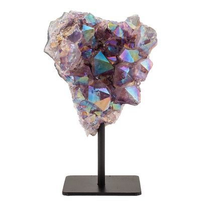 KALIFANO Large Angel Aura Amethyst Geode on Stand - Titanium Bonded High Energy Crystal Amethyst - Natural Reiki Amatista Rock with Healing and Calming Effects (Family Owned and Operated)
