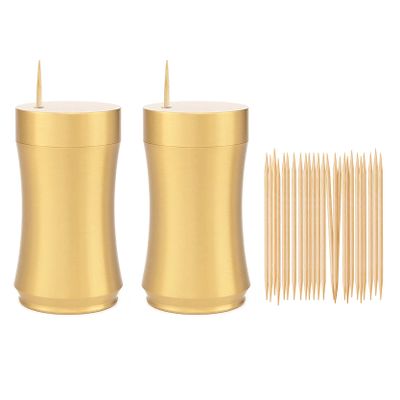 UPTALY 2 pcs 100% Brass Toothpick Holders (Concave Shape A), Thicken Tooth Picks Container (Gold Color), Toothpicks Storage Box, Small Copper Toothpick Dispensers