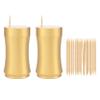 UPTALY 2 pcs 100% Brass Toothpick Holders (Concave Shape A), Thicken Tooth Picks Container (Gold Color), Toothpicks Storage Box, Small Copper Toothpick Dispensers view 1