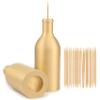 UPTALY 2 pcs 100% Brass Toothpick Holders (Bottle Shape), Thicken Tooth Picks Container (Gold Color), Countertop Toothpick Storage Box, Copper Toothpick Dispensers view 1