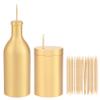 UPTALY 2 pcs 100% Brass Toothpick Holders (Bottle Shape + Cylindrical Shape), Thicken Tooth Picks Container (golden), Toothpicks Storage Box, Copper Toothpick Dispensers, Decorative Toothpick Jar view 1