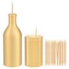UPTALY 2 pcs 100% Brass Toothpick Holders (Bottle Shape+Small Cylindrical Shape), Thicken Tooth Picks Container (Gold Color), Countertop Toothpick Storage Box, Copper Toothpick Dispensers view 1