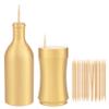 UPTALY 2 pcs 100% Brass Toothpick Holders (Bottle Shape + Concave Shape A), Thicken Tooth Picks Container (Gold Color), Countertop Toothpick Jar, Copper Toothpick Dispensers view 1