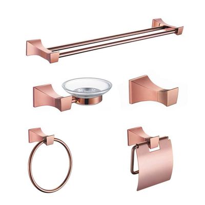 Bathroom Hardawre Accessories Towle Hanging Rail Bar Ring Antique Rose Gold Paper Holder Toilet Brush Robe Soap Dish Cup Hanger,5 pcs Set B