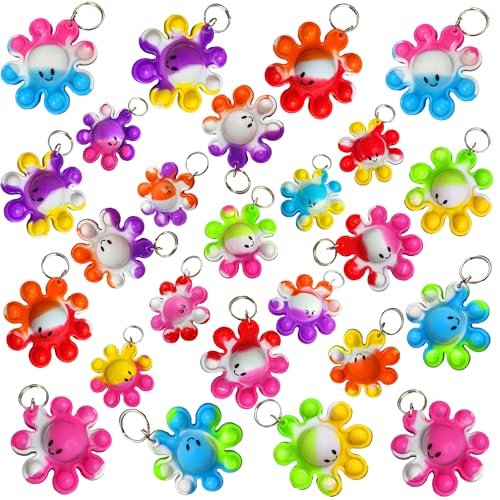 Roaqua 30 Packs Bulk octopus Mini Pop Keychain,Sea Animal Party,Fidget for Teens and Kids Birthday Party Favors Supplies Summer Student Prizes