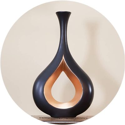 Flower Vase for Home Decor modern Vase Black Ceramic Vase, Black Vases Home Decor, Hollow Oval Home Vases For Living Room, Modern Geometric Vases For Decoration, Unique Vases For Tables, Shelf, Office