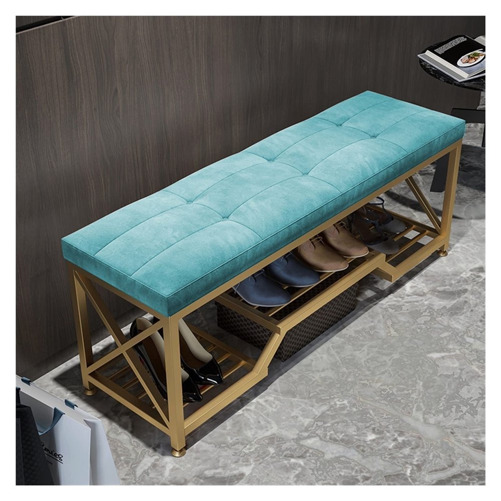 moisture Shoe Bench Entryway with Storage Shoe Stool Entrance 2 Tier Shoe Rack Storage Bench with Upholstered Seat Metal Frame for Living Room Bedroom Corridor Shoe Rack Bench