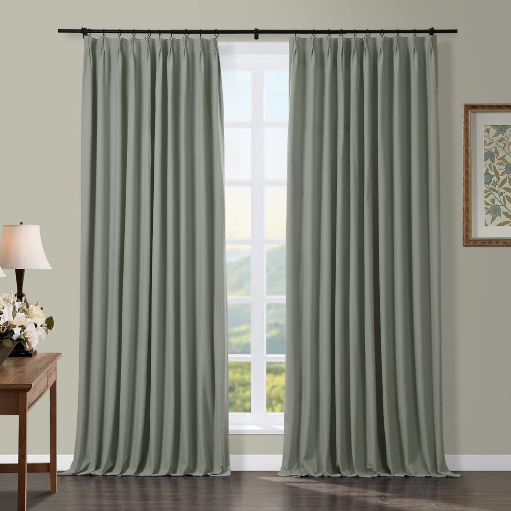 TWOPAGES Blackout Curtain Drapery Heacyweight Pinch Pleated Window Curtain Drape Panel Thermal Insulated Curtain Drapery for Living Room Bedroom, 100W x 96L Inch, 1 Panel, Gray