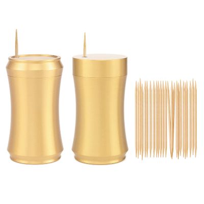 UPTALY 2 pcs 100% Brass Toothpick Holders (Concave Shape A+B), Thicken Tooth Picks Container (Gold Color), Toothpicks Storage Box, Copper Toothpick Dispensers, Decorative Toothpick Jar