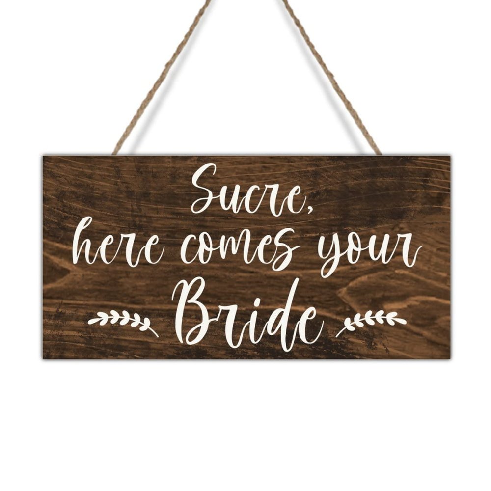 Rustic Wedding Sign Sure Here Comes Your Bride Signs for Ring Bearer Wood Wedding Sign Rustic Wedding Decoration Plaque Art Flower Girl Sign Wedding Ceremony Sign 5x10in
