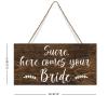 Rustic Wedding Sign Sure Here Comes Your Bride Signs for Ring Bearer Wood Wedding Sign Rustic Wedding Decoration Plaque Art Flower Girl Sign Wedding Ceremony Sign 5x10in view 2