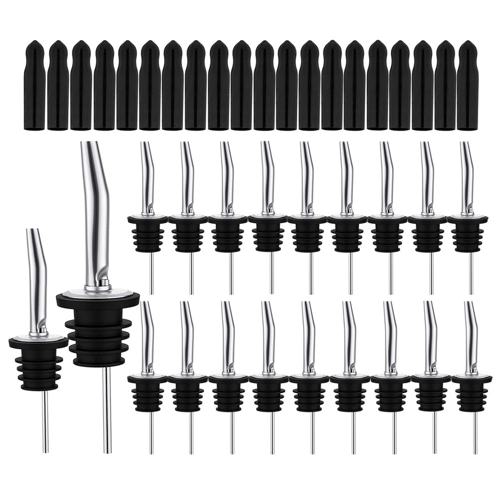 20 Pack Liquor Pour Spout, Liquor Bottle Pourers, Pour Spouts for Liquor Bottles with Dust Caps Seal Covers, Bar Tool, Hygienic, Dishwasher Safe