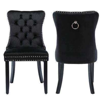 BAXMUY Dinning Chair, Comfortable Velvet Upholstered Dining Room Chair, 20" Seat Height, Solid Wood Leg Nailhead Trim, Modern Kitchen Dining Chairs Set of 2, Black