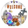 2022 Halloween Ornaments 3 Inch Gnome Pumpkin Ceramic Ornament Pet Cat Welcome Tombstone Fence Banner Night Before Christmas Tree Hanging Ornament Two Sides Printed Gothic Halloween Keepsake Gift view 1