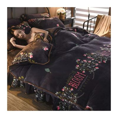 Luxury bed sheet set 4Pcs Winter Thickened Milk Velvet Bed Skirt Double-sided Flannel Plus Velvet Sheet Quilt Cover Coral Fleece Bedding Set bed linings ( Color : A , Size : 2.2m Bed Skirt-220x240cm )