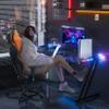 HLDIRECT 55 Inch Gaming Desk with LED Lights Carbon Fibre Surface Gaming Table Large Computer Desk Ergonomic Home Office Desks Z Shaped PC Gamer Workstations with Cup Holder & Headphone Hook Black view 2