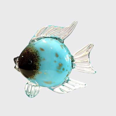 DECRZPB Handmade Glass Blue Fish Tropical Fish Figurine Blown Glass Glaze Crystal Gift for Christmas Birthday Home Decor Table Ornament