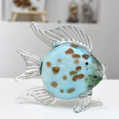 DECRZPB Glass Figurine Blue Fish Tropical Fish Handmade Blown Glass Crystal Glaze Art for Table Ornaments Home Decor