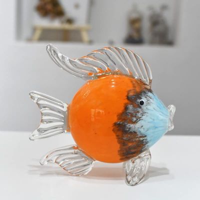 DECRZPB Handmade Glass Orange Fish Tropical Fish Figurine Blown Glass Glaze Crystal Gift for Christmas Birthday Home Decor Table Ornament